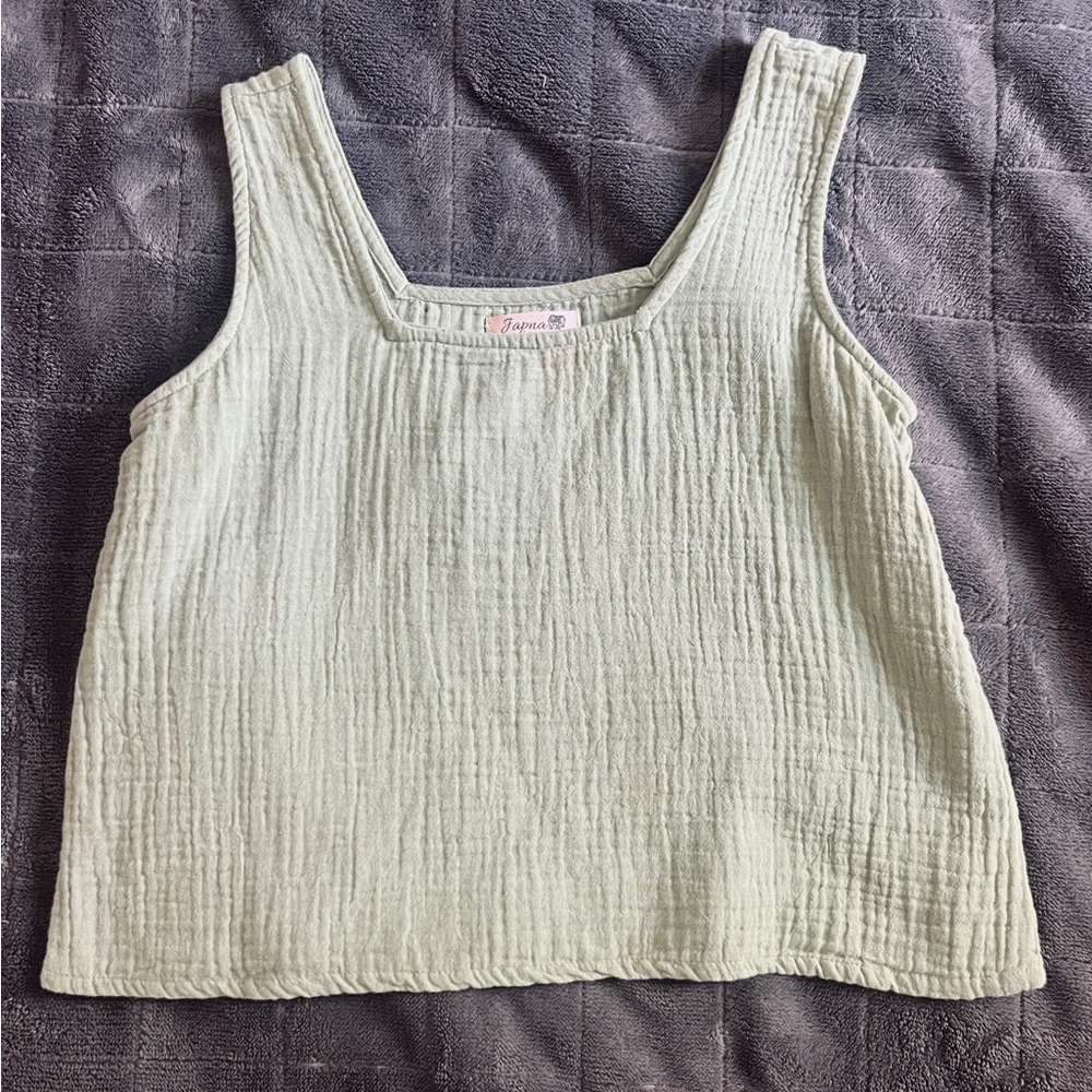 Light Green Linen Cropped Tank